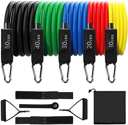 YCP Resistance Bands Set - Exercise Bands - Workout Bands Stackable up to 150 lb IndoorOutdoor Fitness Bands with Door Anchor   Handles for Resistance Training Physical Therapy Home Workouts