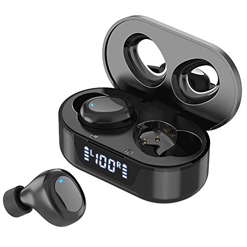 True Wireless Earbuds Bluetooth Earbuds 5_0 Earbuds in-Ear TWS Stereo Headphones with Smart LED Display Charging Case Built-in Mic with Deep Bass for Sports and Work Earbuds Bluetooth Black TW16