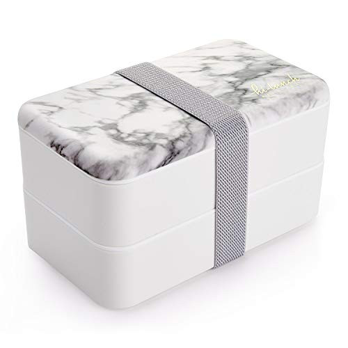 Stackable Bento Lunch Box Container - All-in-One Sleek and Modern Bento-Style Design Includes 2 Stackable Containers Built-in Plastic Utensil Set Microwave and Dishwasher SafeEasy WashWhite