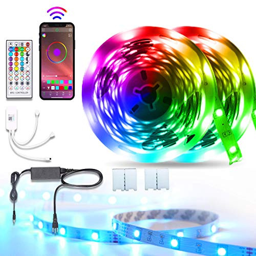 LED Strip Lights Sumkyle RGB LED Light Strip Bluetooth Music Sync with IR Remote Controller Color Changing LED Strip Light for Bedroom Decoration 32_8FT