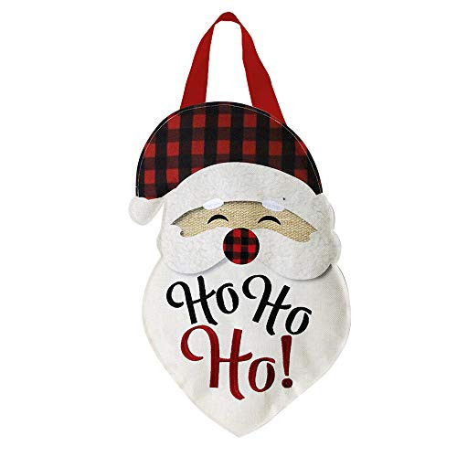 Santa Burlap Christmas Door Hanger Ho Ho Ho Embroidered 13 x 20 Briarwood Lane