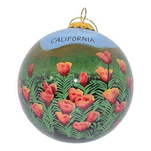 Art Studio COmpany Hand Painted Glass Christmas Ornament - Orange Poppies California Art Studio COmpany Hand Painted Glass Christmas Ornament - Orange Poppies California
