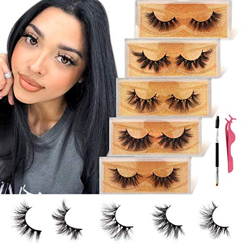 GOO GOO Mink Eyelashes Natural Eyelashes 16mm to 19mm 5 Styles Multipack 3D Mink Lashes Fake Eyelashes Natural Look Reusable Handmade Siberian Mink Fur False EyeLashes for Women