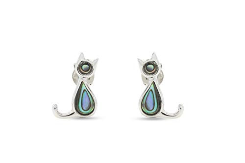AFFY 14k White Gold Over Sterling Silver Natural Abalone Cat Stud Earrings Jewelry Gift For Womens with Push backs AFFY 14k White Gold Over Sterling Silver Natural Abalone Cat Stud Earrings Jewelry Gift For Womens with Push backs