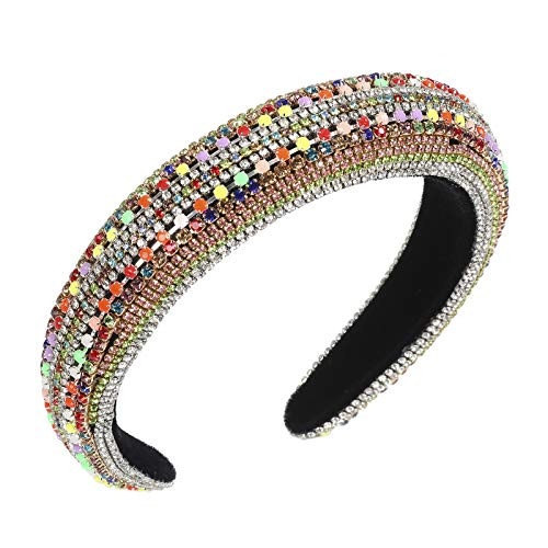 Rhinestone Crystal Velvet Padded Headband - Handmade Baroque Rhinestone Hairband for Women Diamond Bejewelled Velvet Hair Hoop for Parties Wedding Headpieces Colorful Rhinestone