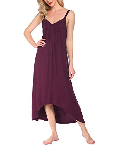 luxilooks Long Nightgown Womens Sleeveless Sleep Dress V Neck Chemise Sleepwear Nightdress Cherry Red XXL