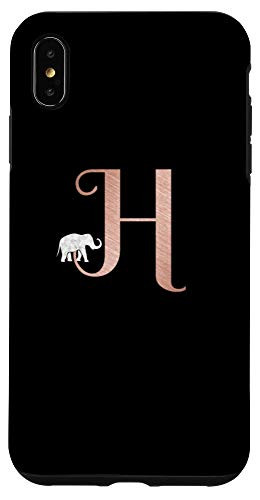 iPhone XS Max Letter H rose pink black phone case elephant initial H Case