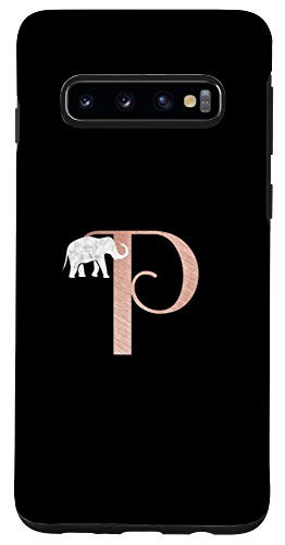 Galaxy S10 Letter P rose pink black phone case elephant initial P Case