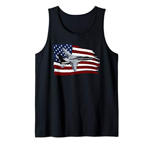 F-14 Tomcat Plane Distressed US Flag t shirt Pilot Tank Top