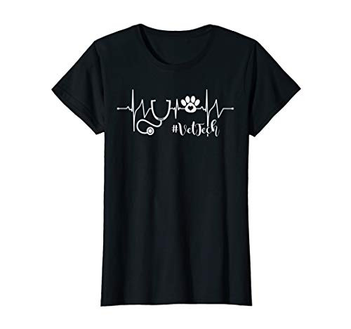 Womens Veterinary Technician Heartbeat Cute Paw Print Vet Tech Gift T-Shirt