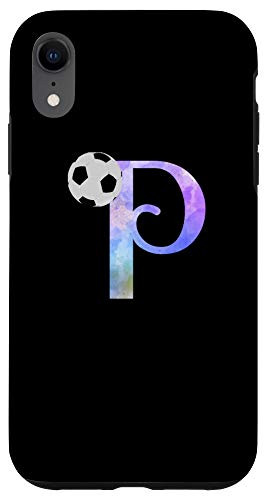 iPhone XR Letter P soccer ball monogram initial P watercolor Case