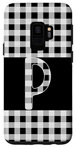 Galaxy S9 Letter P Initial P Monogram Black White Gingham Plaid Print Case