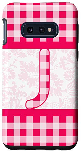 Galaxy S10e Letter J Initial Monogram Pink Gingham Plaid Floral Pattern Case