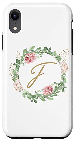iPhone XR Letter J Monogram Personalized Initial J Floral Leaves Case