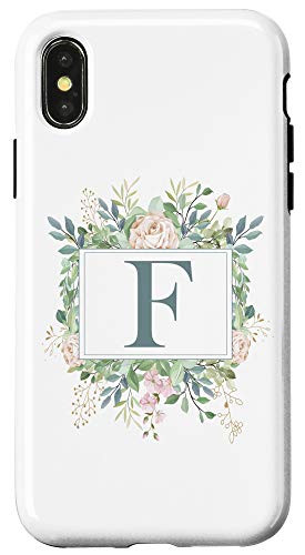 iPhone XXS Letter F Monogram Initial F Floral Leaves Personalized Gift Case