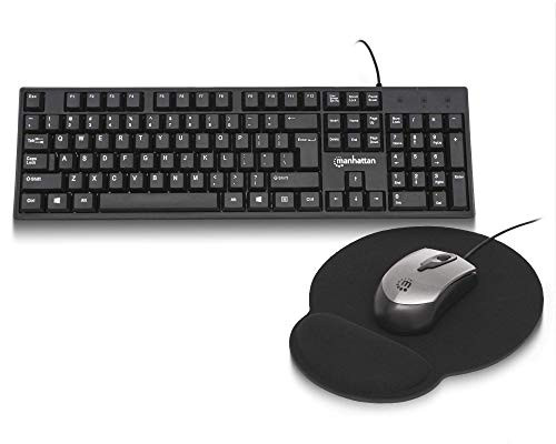 Manhattan Wired Keyboard and Optical USB Mouse with Gel Mouse Pad Combo Comfortable Ergonomic Design