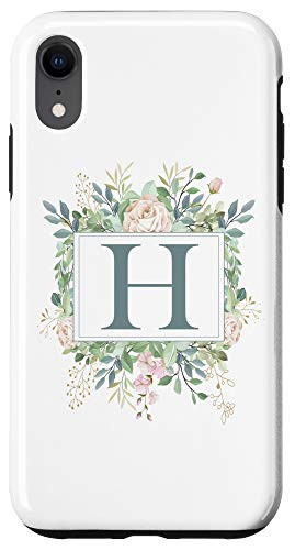 iPhone XR Letter H Monogram Initial H Floral Leaves Personalized Gift Case