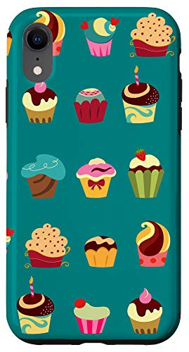 iPhone XR Cupcake Pattern Teal Phone Cover Case