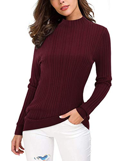 OUGES Womens Lightweight Stretchy Long Sleeve Pullover Cable Knit Mock Turtleneck SweaterDark Red M OUGES Womens Lightweight Stretchy Long Sleeve Pullover Cable Knit Mock Turtleneck SweaterDark Red M