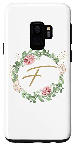Galaxy S9 Letter F Monogram Personalized Initial F Floral Leaves Case
