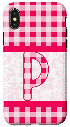 iPhone XXS Letter P Initial Monogram Pink Gingham Plaid Floral Pattern Case