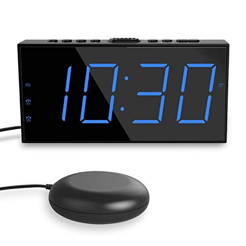 Loud Alarm Clock with Bed Shaker Vibrating Alarm Clock for Heavy Sleepers 7 Large Display Dual Alarm Clock USB Charger Snooze Dimmable and Battery Backup Digital Clock Bedroom Bedside Home