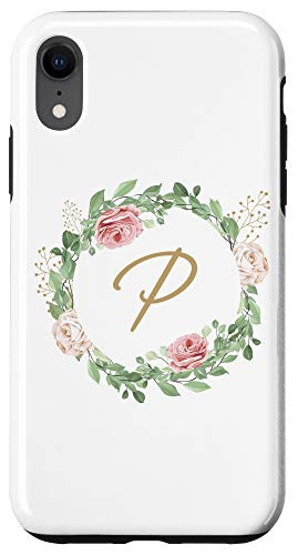 iPhone XR Letter P Monogram Personalized Initial P Floral Leaves Case