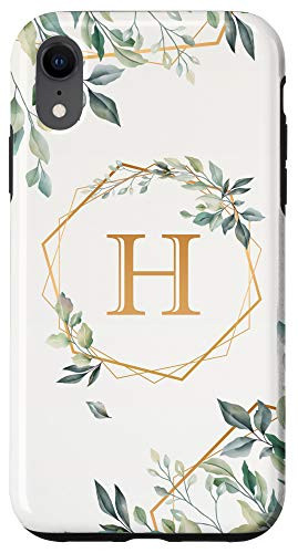 iPhone XR Letter H Monogram Initial Personalized Name Watercolor Leaf Case