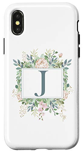 iPhone XXS Letter J Monogram Initial J Floral Leaves Personalized Gift Case