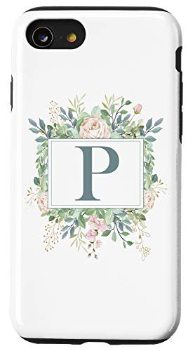 iPhone SE 2020  7  8 Letter P Monogram Initial P Floral Leaves Personalized Gift Case