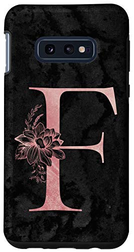 Galaxy S10e Letter F Monogram Initial Pink Rose on Black Grunge Design Case