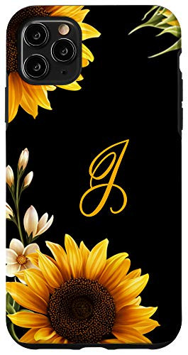 iPhone 11 Pro Max Sunflower Initial J personalized letter J custom sun flower Case