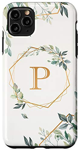 iPhone 11 Pro Max Letter P Monogram Initial Personalized Name Watercolor Leaf Case