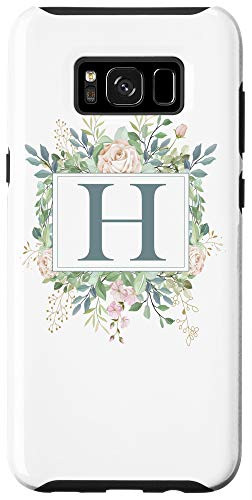 Galaxy S8 Letter H Monogram Initial H Floral Leaves Personalized Gift Case