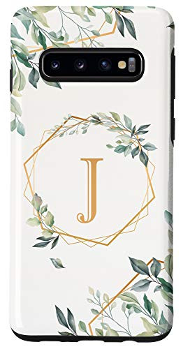Galaxy S10 Letter J Monogram Initial Personalized Name Watercolor Leaf Case