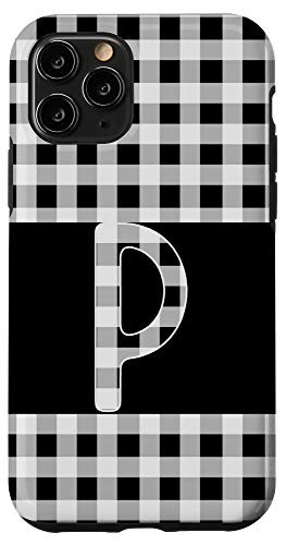 iPhone 11 Pro Letter P Initial P Monogram Black White Gingham Plaid Print Case