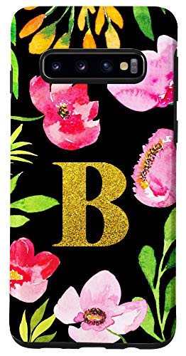 Galaxy S10 Aesthetic Watercolor Floral Flower Initial B Monogram Gifts Case
