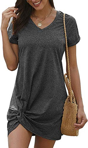 Urchics Womens Casual Short Sleeve Side Knot Loose Mini T Shirt Dress Black M-2