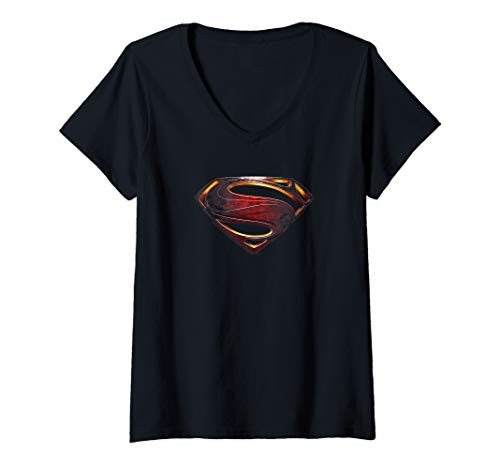 Womens Justice League Movie Superman Logo V-Neck T-Shirt