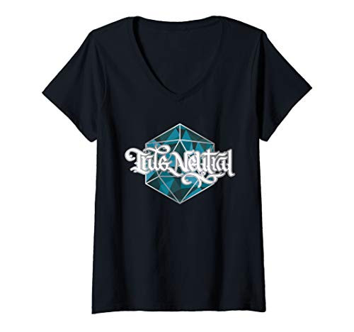 Womens True Neutral Alignment RPG Gamer Calligraphy V-Neck T-Shirt