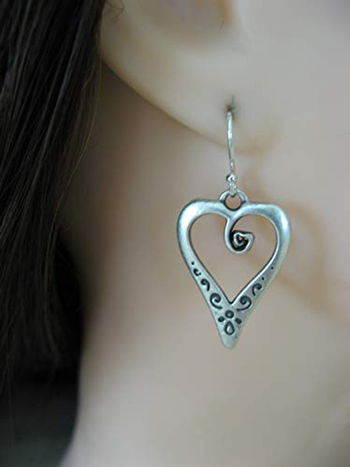 Rustic Swirl Silver-Plated Heart and Sterling Silver Earrings Boho Artisan Jewelry Rustic Swirl Silver-Plated Heart and Sterling Silver Earrings Boho Artisan Jewelry