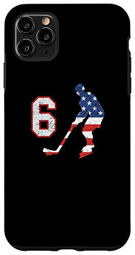 iPhone 11 Pro Max Ice hockey number 6 with American USA flag phone case Case