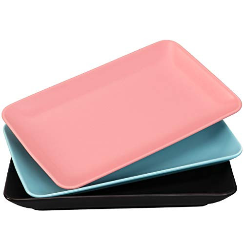 AQUIVER 10 Ceramic Platters - Party Porcelain Matte Rectangular Serving Plates - Appetizer Plates for Party Sushi Entertaining Guests Set of 3 Assorted Colors