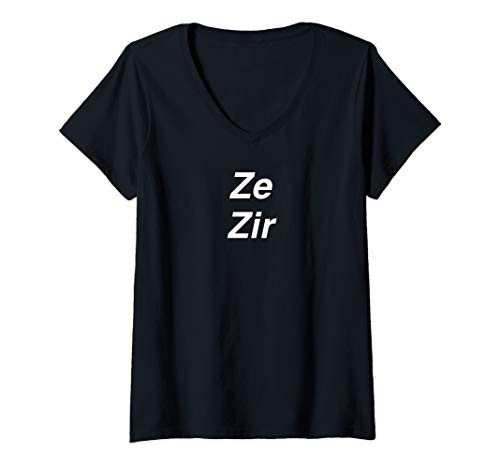 Womens Ze Zir Pronoun non binary gender neutral trans LGBTQ V-Neck T-Shirt
