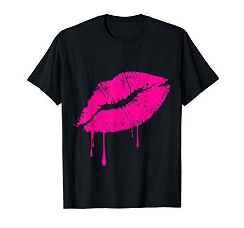 Hot Pink Lips Kiss 80s Lipstick Party T-Shirt Drip 1982 T-Shirt