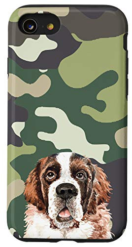 iPhone SE 2020  7  8 Saint Bernard Dog Green Camouflage Pattern Animal Head Case