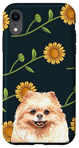 iPhone XR Pomeranian Dog Calendula Flower Floral Pattern Animal Head Case