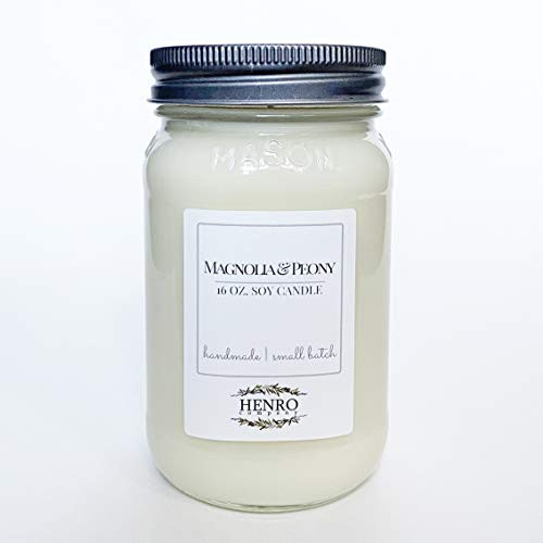 Mason Jar Natural Soy Candle - Magnolia Peony handmade hand poured small batch 16 oz Mason Jar Natural Soy Candle - Magnolia Peony handmade hand poured small batch 16 oz