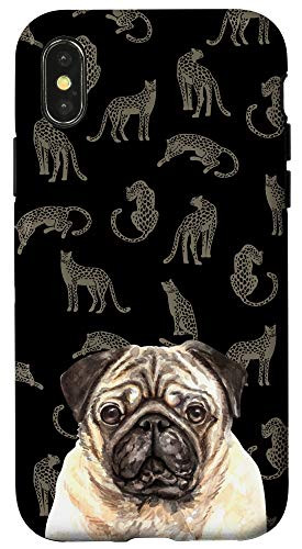 iPhone XXS Pug Dog Leopard Wild Animal Cat Pattern Animal Head Case