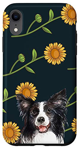 iPhone XR Border Collie Calendula Flower Floral Pattern Animal Head Case